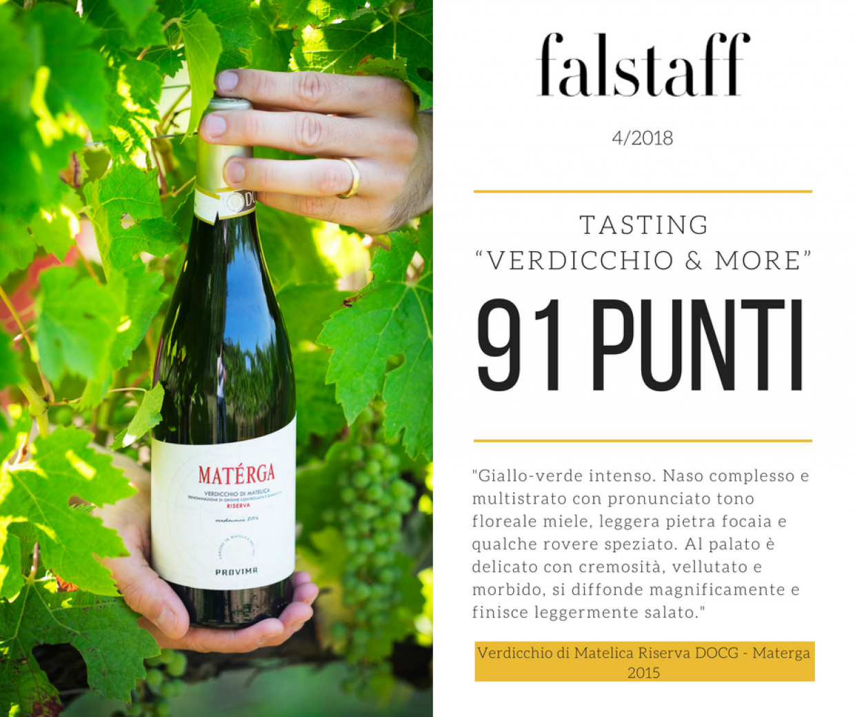 Falstaff 4/2018: Il Verdicchio di Matelica Riserva Materga 2015 fa 91!