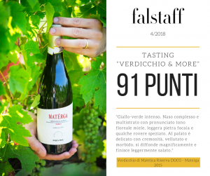 Il Verdicchio di Matelica Riserva Materga 2015 ottiene 91 punti da parte di Falstaff