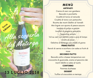 Menu cena in cantina organizzata dalla cantina Provima